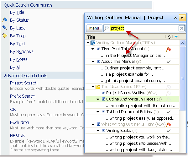 Full-text search into all Word documents in a writing project!